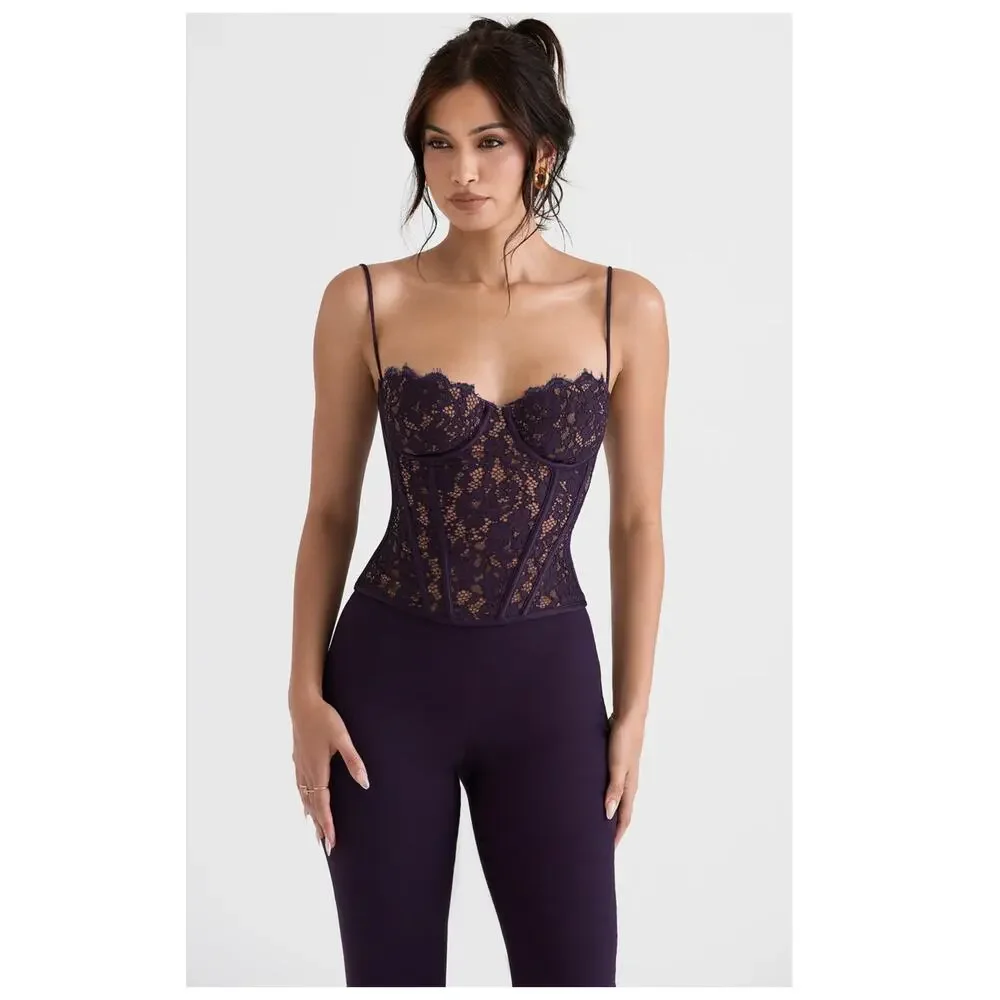 NEW HOUSE OF CB Mila Night Shade Lace Underwired Corset Size Medium - Picture 4 of 12